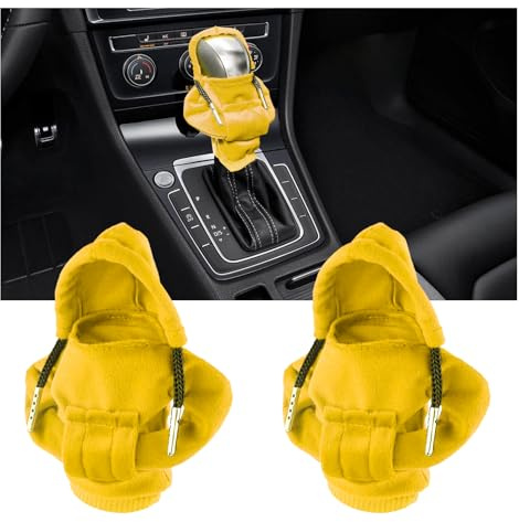 Augeny 2 x Auto-Schaltknauf-Kapuzenpullover, modisches Kapuzen-Shirt, Automobil-Schaltabdeckung, Mini-Pullover, Auto-Schalthebel-Schutz, universelles Fahrzeuginnendekor-Zubehör (gelb)