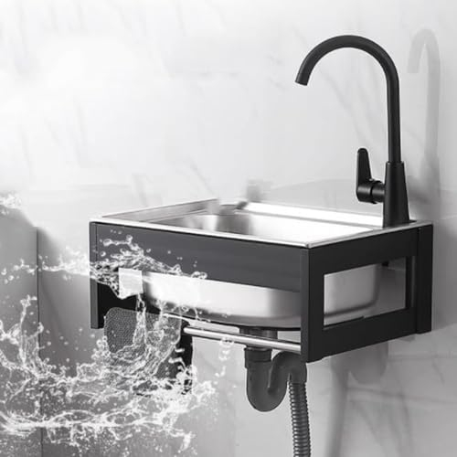COKYIS Spültisch Gewerbliche Waschbecken Wandmontierte Spülbecken, Professionelle Küchenspüle Mit Armatur, Edelstahl Spülbecken Für Badezimmer (Size : 50x40cm/20x16in)