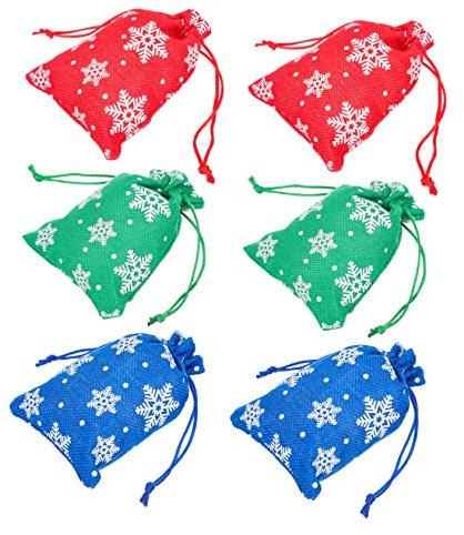 Fudge-Beutel, transparente Leckerli-Beutel, 6 Stück, Weihnachts-Süßigkeitsbeutel, Weihnachtsgeschenktüten, Geschenke, Schneeflockenbeutel, Geschenkbeutel mit Kordelzug, Weihnachten, Süßigkeiten, Kinde