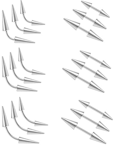 ZS 18Pcs Spike Eyebrow Piercing Jewelry, 16G Curved Barbell Vertical Labret Lip Rings, Spike Tragus Helix Earrings Rook Nose Bridge Rings for Women Men (Sliver,Straight+Curved)