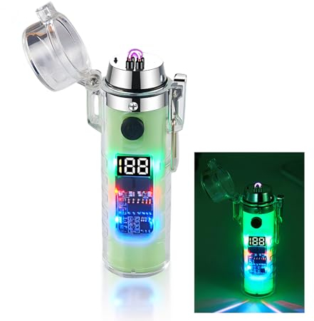 Vegena Mechero eléctrico con pantalla digital, encendedor eléctrico, USB C, recargable, de doble arco, sin llama, de plasma con linterna impermeable, para hombres y mujeres