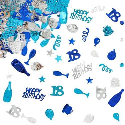 Giftota Confettis 18 Ans, Paillettes Anniversaire, Décoration Table Mariage Fête (Bleu, Argent)