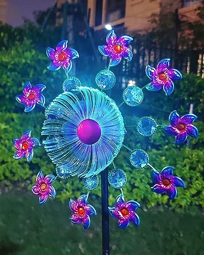 Solar Flower Wind Spinners for Yard and Garden, 40 Inch Solar Windmill Garden Whirligig Kinetic Spinners Decor for Lawn, Patio&Yard, Metal Wind Outdoor Sculpture