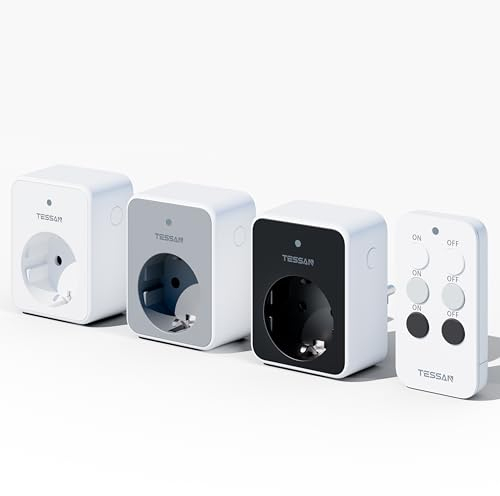 TESSAN Presa con Telecomando, 3+1 Insieme Presa Telecomandata, 3600W Prese Telecomandate, Fino a 30,5m di Raggio Operativo, Viene Fornito con Telecomando, Bianco Grigio Nero