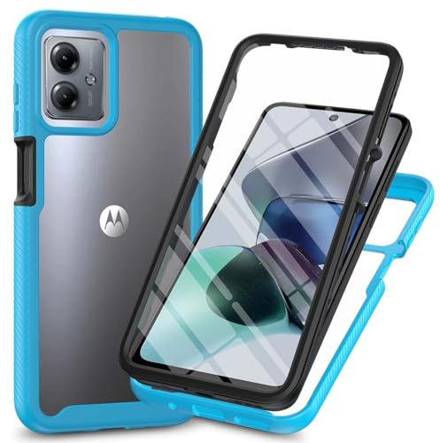 PEIYE Funda para Motorola Moto G14, Protección 360°, Protector de Pantalla, Carcasa con Bumper de Silicona Suave y Trasera Transparente de PC, Antigolpes, Armor -Azul Claro