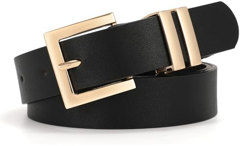 VONMELLI Damen Ledergürtel für Jeans Hosen Kleider Mode Damen Gürtel Quadratisch Gold/Silber Schnalle Taillengürtel für Frauen Schwarz mit Goldener Schnalle M