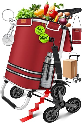 KESSER® Carrello spesa - Montascale con scomparto refrigerante, con Capacità di 56L, Caricabile fino a 50kg, Trolley e borsa a Tracolla 3in1, incl. Chip per la spesa, Pieghevole, Bordeaux