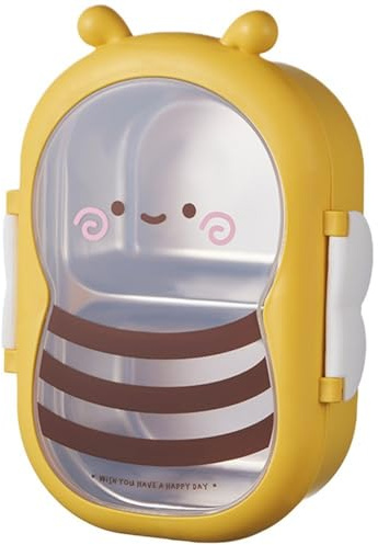 Lpitoy Toddler Bento Box, Cute Bee Shaped Lunch Box for Kids, Stainless Steel Snack Box Divided Food Container for Children Student Outdoor Camping Picnic