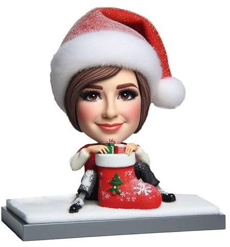 Individuelle Wackelkopf-Figur, 15,2 - 20,3 cm, basierend auf Ihrem Gesichtsfoto, weibliche Weihnachtsfigur, personalisierter Wackelkopf als Vatertag zum Muttertag oder Freund
