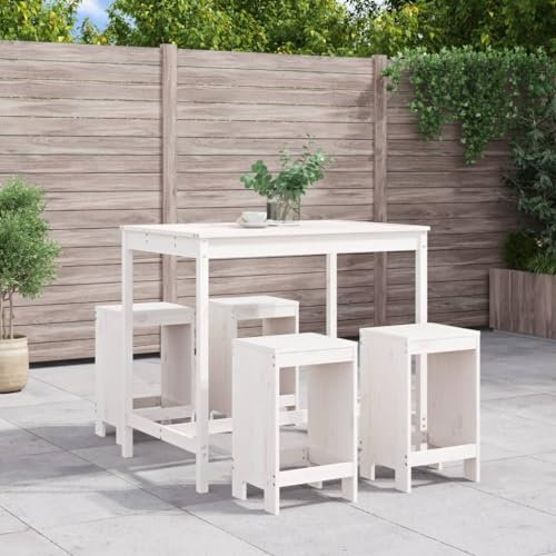 KTHLBRH 5-TLG. Gartenbar-Set Weiß Massivholz Kiefer Balkonmöbel-Sets Outdoor-Möbel-Sets Gartenmöbel-Sets Terrassenmöbel-Sets für Terrasse, Garten, Balkon