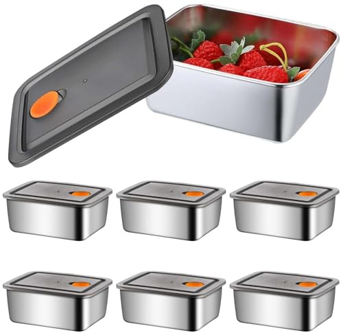 6 Stück Edelstahl Frischhaltedosen mit Luftdicht Deckel, 500ml Edelstahl Meal Prep Boxen, Platzsparend stapelbar, Heizung, Meal Prep Box, Brotdosen Set, Prep Meal Boxen, Geschirrspüler Gefrierschrank