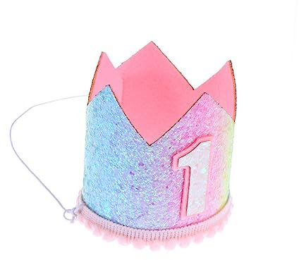 VICASKY Regenbogen Glitzer Krone Für Geburtstag Geburtstagskrone Mit Farbverlauf Und Partikeln Für 1 Geburtstag Dekoration Perfekte Kindergeburtstagsfeier Krone