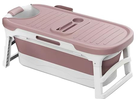Mobile Badewanne Erwachsene, Faltbare Badewanne, 136 x 62 x 52cm Mit Abnehmbar Abdeckung, Nackkissen und Seifenkorb, Ideal für Kleine Badezimmer(Color:Rosa)