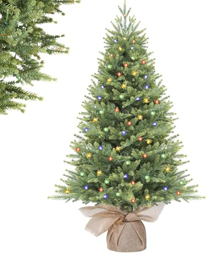 Alupssuc 120 cm Árbol de Navidad Artificial Preiluminado, Puntas de Ramas de PE Tupidas y Naturales, Luces LED Premium 120, 12 Modos de Luz, Decoraciones Navideñas