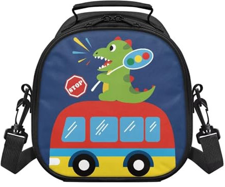Yspwyqan Borsa termica per il pranzo per bambini, con stampa di dinosauri, facile da pulire, riutilizzabile, a prova di perdite, contiene portapranzo, bottiglia d'acqua e snack, per ragazzi e bambini
