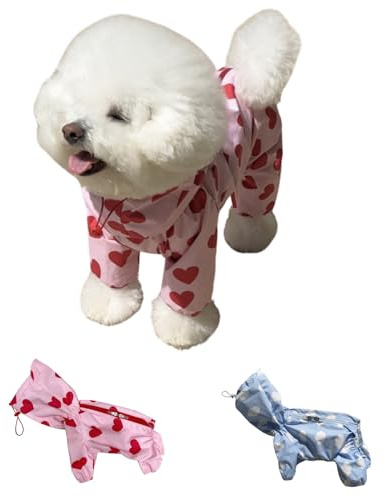Hunderegenmantel mit Beinen, 4-beiniger wasserdichter Hundeponcho mit Kapuze und verstellbarem 2-Wege-Reißverschluss, vollständig abdeckender Hunderegenanzug for kleine und mittelgroße Hunde, Blau, G