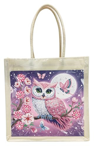 CXINLky 5D DIY Diamond Art Painting Tasche, Vliesstoff Diamond Art Tragetasche, Tote Tasche Organizer Tasche Stofftasche Shopper-01-Eule
