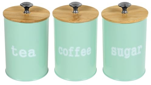 PATNFR 3Pcs Metal Tea Coffee Sugar Canister Set Decorative Kitchen Storage Tin Caddy Container with Airtight Lid and Name Marker Coffee and Sugar Canister Jars for Home Kitchen Snack Spices(green)