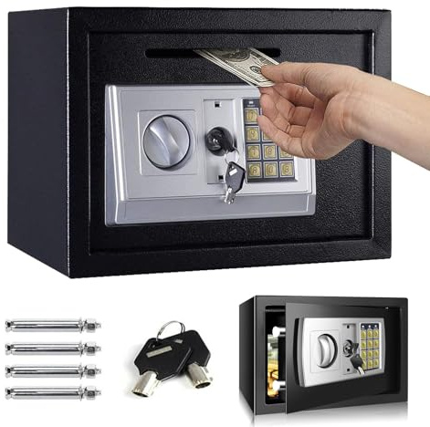 16L Large Digital Fireproof Safe Box Electronic Security Steel Safe Home Office Money Cash Safety Wall Box with Digital Keypad & 2 Keys, Personal Safes for Money Document Jewelry Passport Gun, Black