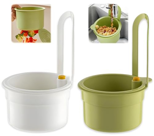 Vlecexs 2er Set Wasserhahn Hängesieb Spülbecken Sieb Kunststoff Abtropfkorb Küchenspüle Druckknopf Multifunctional Siebkorb Spüle Drain Basket Abnehmbar Küchensieb Filterkorb Abfluss Korb Weiß+Grün