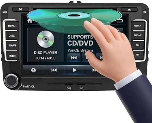 AWESAFE Radio Coche con Pantalla Táctil 2 DIN para VW Golf, Autoradio 7 Pulgadas con Bluetooth/GPS/FM/RDS/CD DVD/USB/SD, Apoyo Mandos Volante, Mirrorlink y Navegador GPS