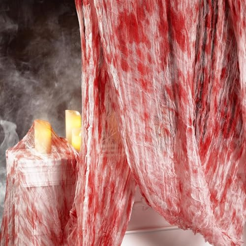 DazzJoy 5 x 2.15m Halloween Deko Blut Gaze Stoff, Halloween Gruseliges Blutige Tuch, Horror Deko Blut Gaze Tücher für Gothic Deko, Halloweener Deko Outdoor und Innen, Halloweens Tischdeko