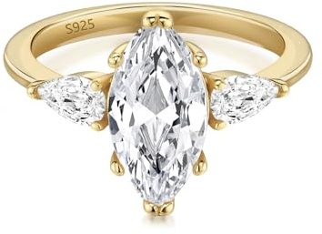 VISDIV 2CT Engagement Ring for Women Marquise Cut 925 Sterling Silver AAAAA Cubic Zirconia CZ Wedding Band Promise Ring For Women Solitaire Simulated Diamond Silver/Gold Size 5-10 (Gold, 8)