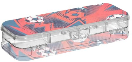 ISAOA Federmäppchen, Rot-Blau, Fußball-Bleistifte-Box mit Schnappdeckel, doppelstöckiges transparentes Schreibwaren-Federmäppchen mit 4 Linealen, zur Unterteilung von Stiften, Organizer für Schule