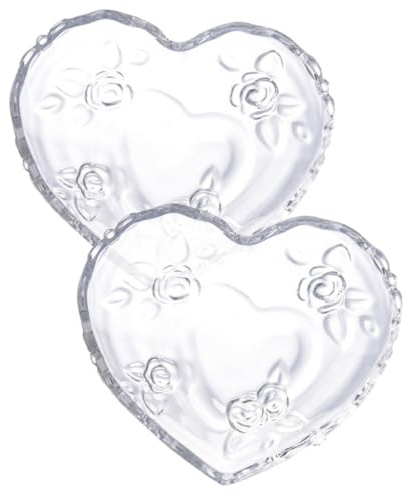 FUNNETOYU Set 2 Ciotole Decorativa in Vetro a Forma di Cuore Motivo Rosa in Rilievo, Vassoio Trasparente per Caramelle e Snack, Superficie Liscia per Casa e Uscite