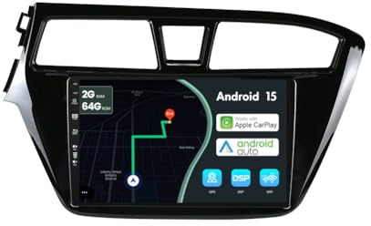 MSD 9 Pollice 2G+64G Autoradio Per Hyundai I20 (2014-2018) | Android 15 GPS Navigation Radio | Carplay Android Auto Volant Dual Band WiFi DSP DAB Bluetooth Mirror link | Telecamera | 2 Din
