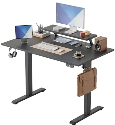 Agilestic Höhenverstellbarer Schreibtisch mit flexiblem Monitorständer | Schreibtisch höhenverstellbar elektrisch 120 x 60 cm, 2 Speicherplätze, Stehschreibtisch für Homeoffice, Schwarz