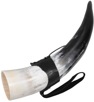 Veemoon Corne à Boire Viking en Corne de Bœuf Naturelle 36-40 CM Chope Médiévale Grosse Capacité pour Bière Vin et Hydromel Décoration Vintage Authentique Usage Camping et Festivals