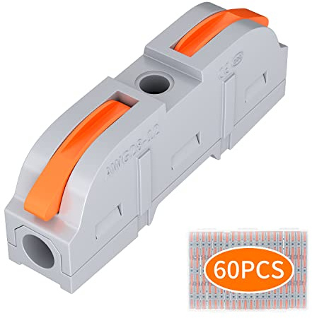 Joinfworld 60 PCS Wire Connectors Kit, 1 to 1 Inline Electrical Lever Wire Connectors Nuts Push-in Quick Conductor Combination Compact Splicing Connectors 28-12 AWG