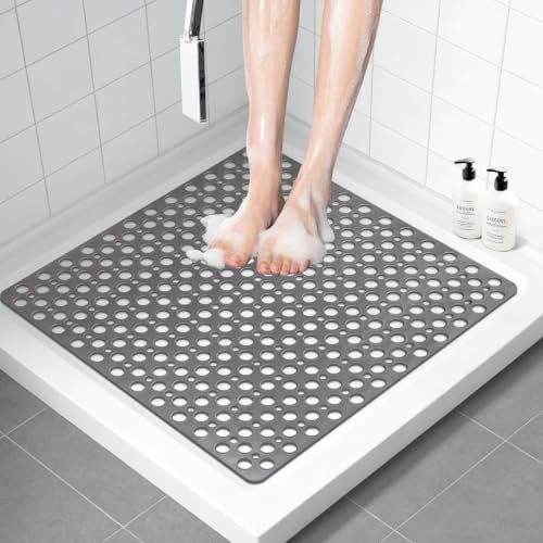 Duschmatte rutschfest 70x70 cm: Große und weiches TPE Antirutschmatte Dusche, Duscheinlage rutschfest mit Saugnäpfen und Großes Ablauflöchern, 100% BPA-frei, schimmelresistent & maschinenwaschbar