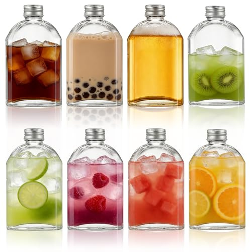 MEETOZ Botellas de vidrio con tapas de rosca plateadas, botellas de vidrio herméticas, reutilizables, vacías, sin botella para ginebra, vino, vinagre, bebidas caseras, salsas, decoración (paquete de 8