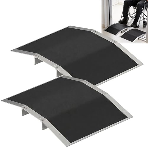 2 Stück Türschwellenrampe 30 x 43 cm Verstellbare Rollstuhlrampe aus Aluminium für 7–13 cm Breite Türdurchgänge rutschfest Schwellenrampe für Rollstuhl Fahrrad, Tragfähigkeit 300 kg