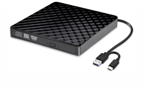 YGBWAOV Unidad Óptica Externa 2 en 1 USB 3.0 Tipo C, Grabadora de DVD/RW, Lector y Reproductor de CD para Ordenador Portátil o de Escritorio.
