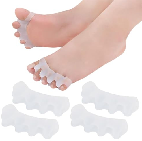 2 Paires d'Écarteur d'Orteils 5 Trous en Chaîne, Correcteur Hallux Valgus Transparent en Silicone Souple, Séparateur d'Orteils Réutilisable pour Hommes et Femmes, Confort Quotidien et Soin des Pieds