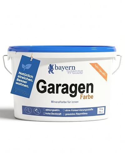 Bayernweiß Garagenfarbe I Silikatfarbe Innen I Weiße Wandfarbe für Garagen I Dampfdurchlässige & pflegeleichte Farbe mit einem sauberen Finish & hoher Deckkraft