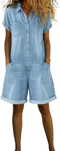 Onsoyours Salopette Jeans Corta Donna Estivo Elegante Chic Tuta Intera Casual Gamba Larga con Spalline Regolabili