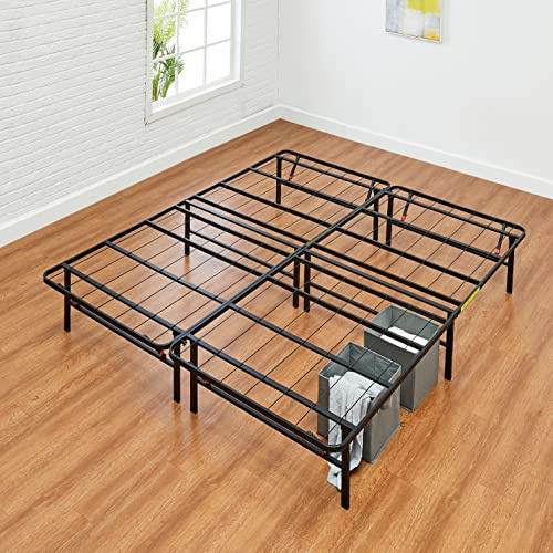 Amazon Basics Bed Frame with Storage, Foldable Metal Platform, Sturdy Steel, No Box Spring Needed, 14-inch High, Tool-Free Setup, Noise Free, Easy Assembly, Queen Size, Black
