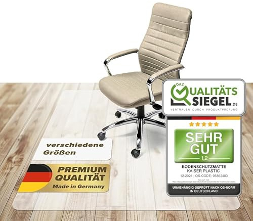 KAISER plastic® Bodenschutzmatte transparent 75 x 120 cm für Hartboden - Schreibtischunterlage durchsichtig - Schreibtischstuhlunterlage rutschfest - Schutzmatte Bürostuhl - Stuhlunterlage