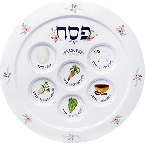 The Dreidel Company Passover Seder Plate Melamine Seder Plate Spring Garden Design, Traditional Kaarah for Pesach 12 (Single)