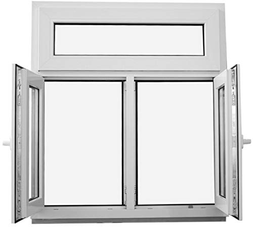 JeCo Kunststofffenster Fenster mit Pfosten und Oberlicht - 2-flügelig 2-Fach Verglasung - 1100x1800mm - Oberlicht fest im Flügel