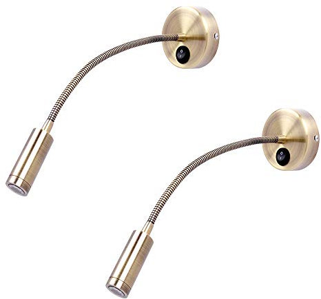 QEQ Flexible Wall Reading Lamp Bedside Reading Light, Minimalist LED Bed Reading Lamp Dimmable with Switch Headboard Wall Surface Mount Brushed Nickel(3W,Adjustable, Bronze,2-Packs),warmyellow