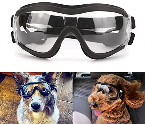 NAMSAN Sonnenbrillen für Hunde Einstellbar Hundebrille Wasserdicht Winddicht UV-Schutz Brille Hund für Mittel/Gross Hunde-Klar