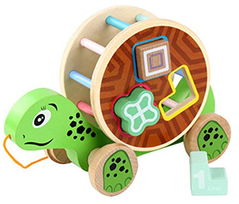 JOKFEICE Pull Toys for toddlers, Wooden Pull Along Toys Tortoise Wood Geometric Shape for Girl Boy Age 1 Year Old Baby Learning Toy for Beginner Walkers