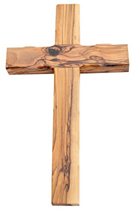 Cruz de madera de olivo hecha a mano (10 pulgadas) – colgante de pared, de la Tierra Santa donde Jesús nació, crucificado y rosa en el tercer día – por Olive Wood Gifts Shop