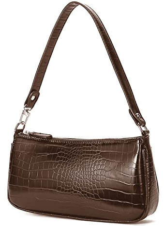 Camilife Handtasche Damen Vintage, Umhängetasche mit Schickem Krokoprägung-Druck, Kleine Umhängetasche Damen,Damen Schultertasche,Frau Vintage Shoulder Mini Bag (Braun)