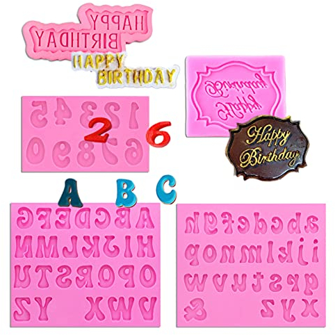 Muyulin Buchstaben-Schokoladenformen, 5 Stück, Fondantformen, Buchstaben, Silikon, Happy Birthday, Formen für Kuchendekoration, Schokoladenüberzug, Erdbeeren, Cupcakes, Jahrestag, Party, Babyparty